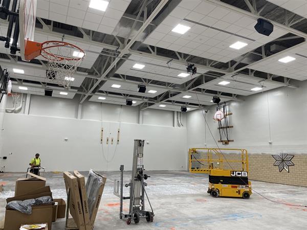 Gym’s new cloud ceiling and lighting